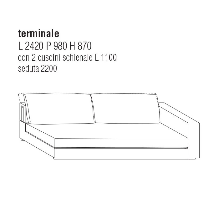 Divano Terminale Dx cm. 242Lx98P con cuscini schienale cm. 110