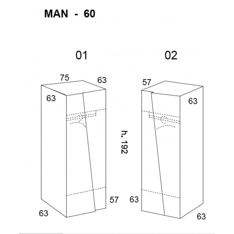 Man 60 – 2 ripiani interni e tubo appendiabiti