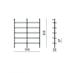 8915 – L. 193 x P. 32 x H. 215 cm – 3 montanti, 10 ripiani